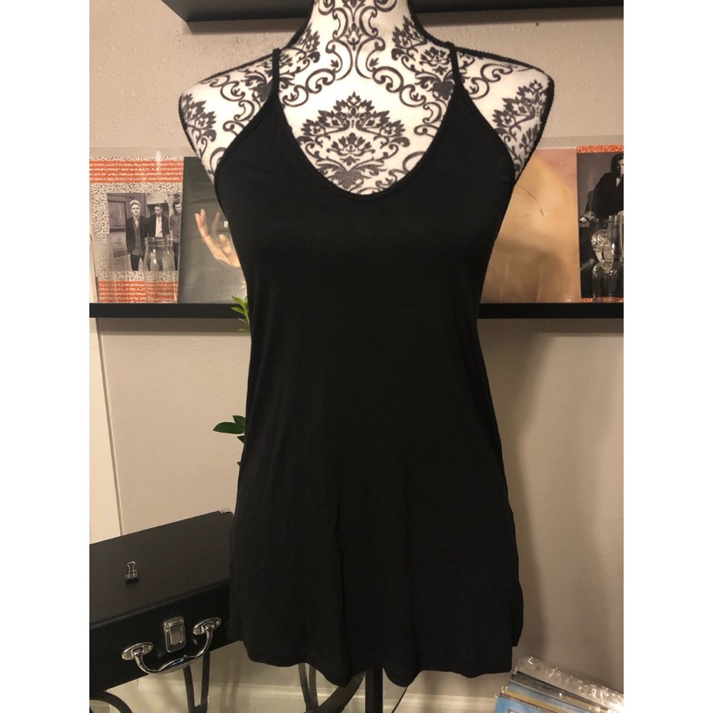 Racerback Crochet Detail Black Tank Top